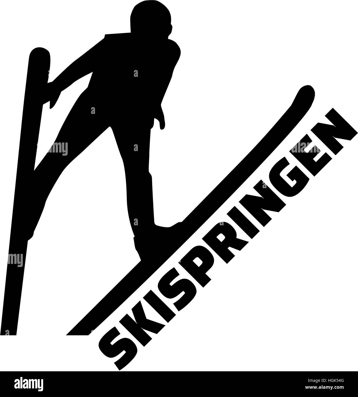 Skisprung-Silhouette mit deutschen Wort Stockfoto