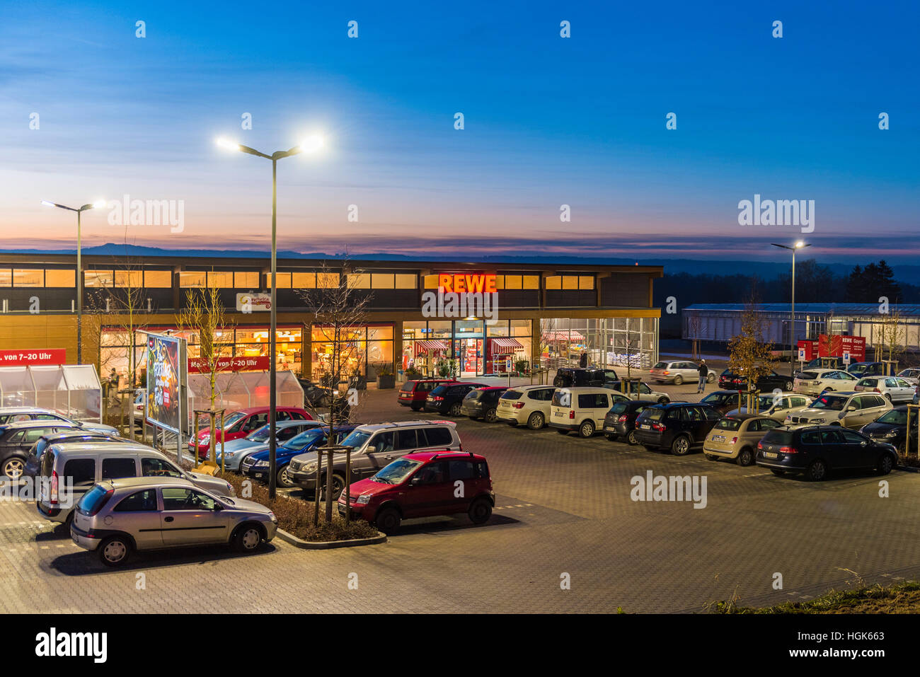 REWE Supermarkt - Süddeutschland Stockfoto