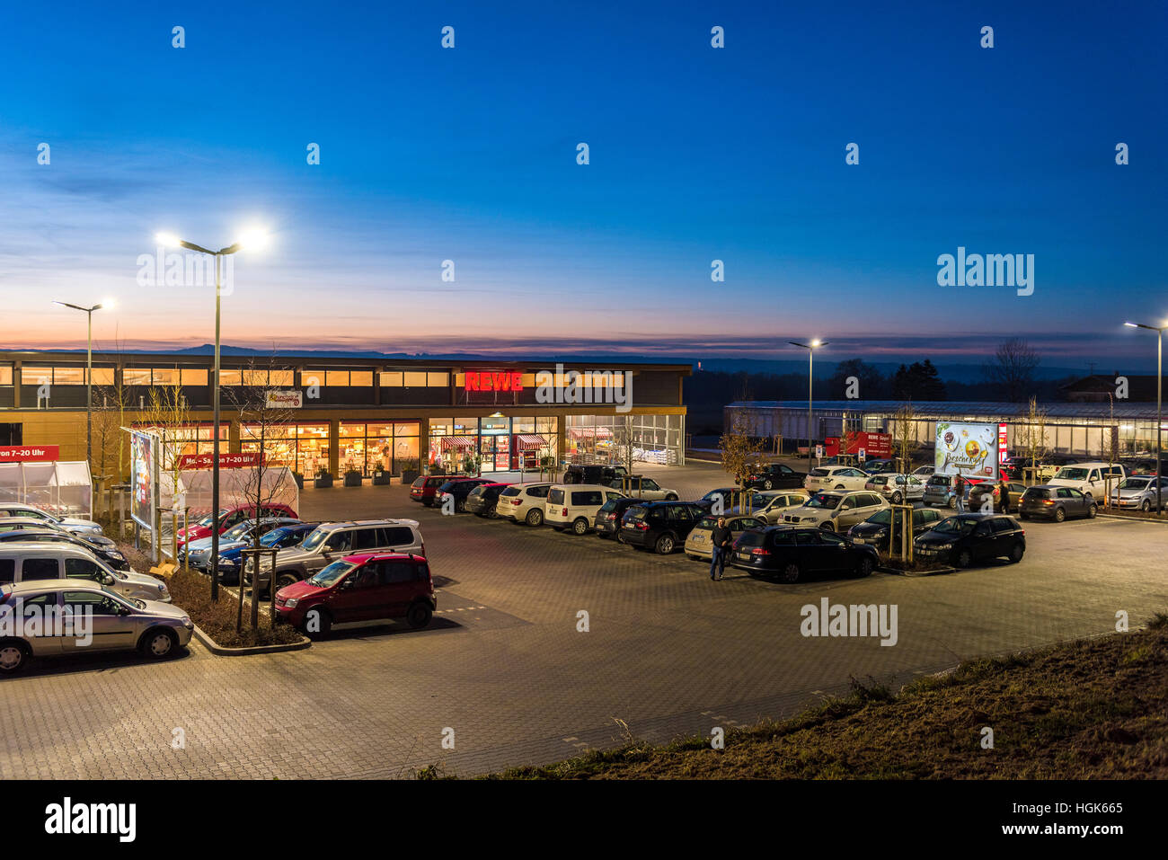 REWE Supermarkt - Süddeutschland Stockfoto