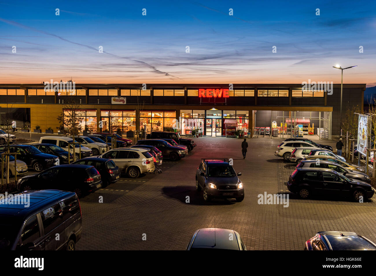 REWE Supermarkt - Süddeutschland Stockfoto