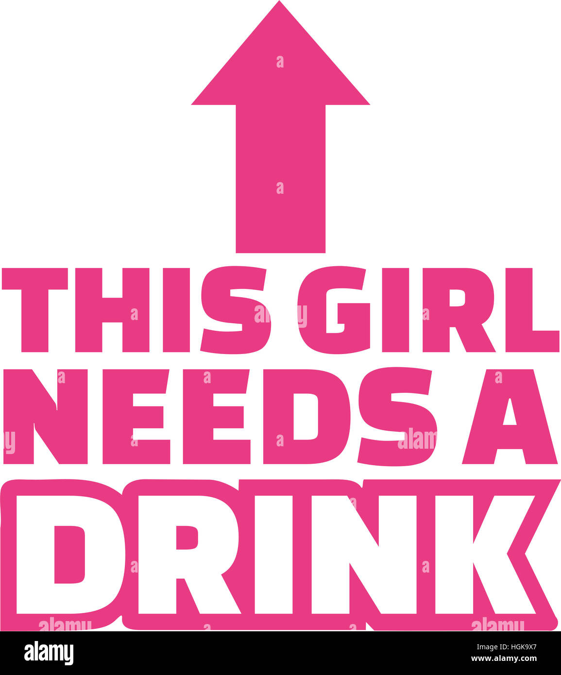 Dieses Mädchen braucht einen Drink mit Pfeil. T-shirt-Design. Stockfoto