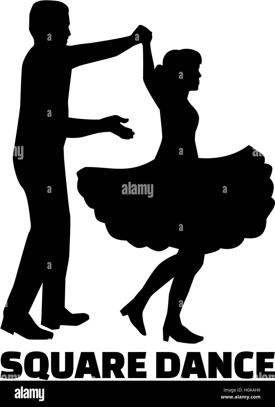 Square-Dance-Silhouette mit Wort Stockfoto