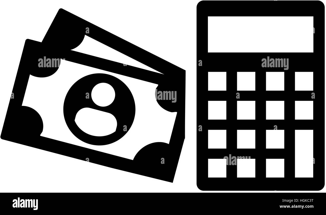 Geld und Taschenrechner-Symbol Stockfoto