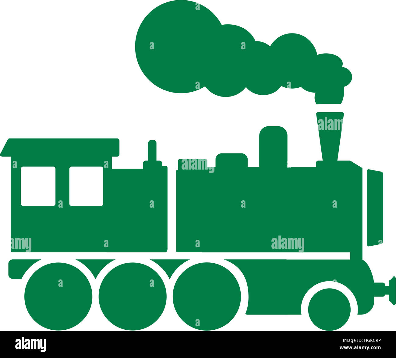 Grüne Lokomotive mit Dampf Stockfoto