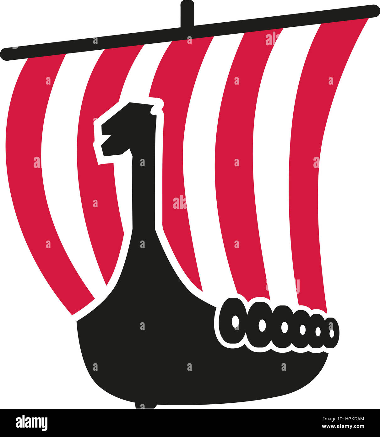 Wikingerboot mit rot-weiß gestreiften Segel Stockfoto