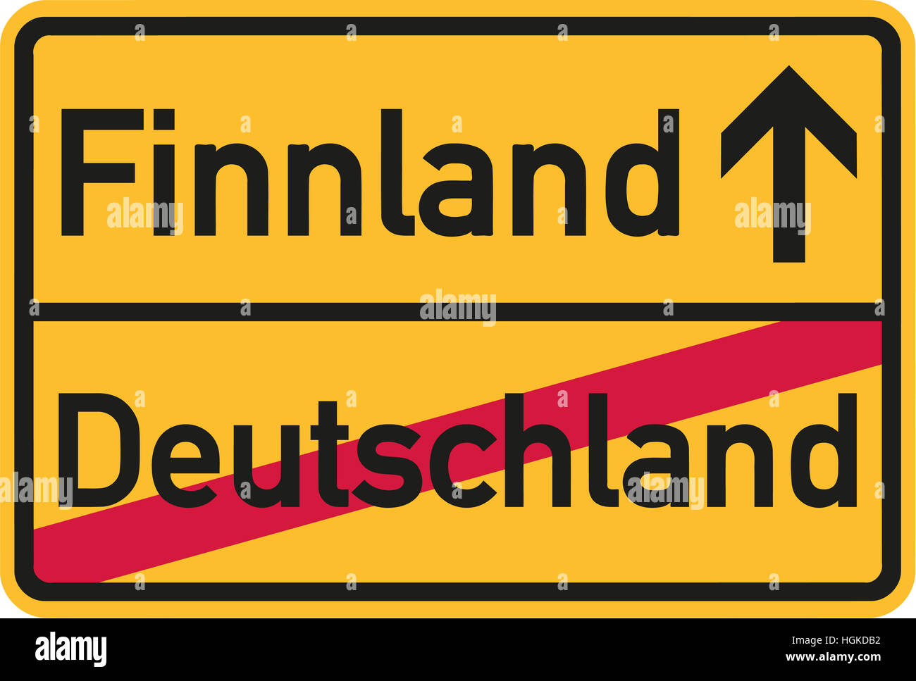 Migration von Deutschland nach Finnland - deutsche Ortstafel Stockfoto