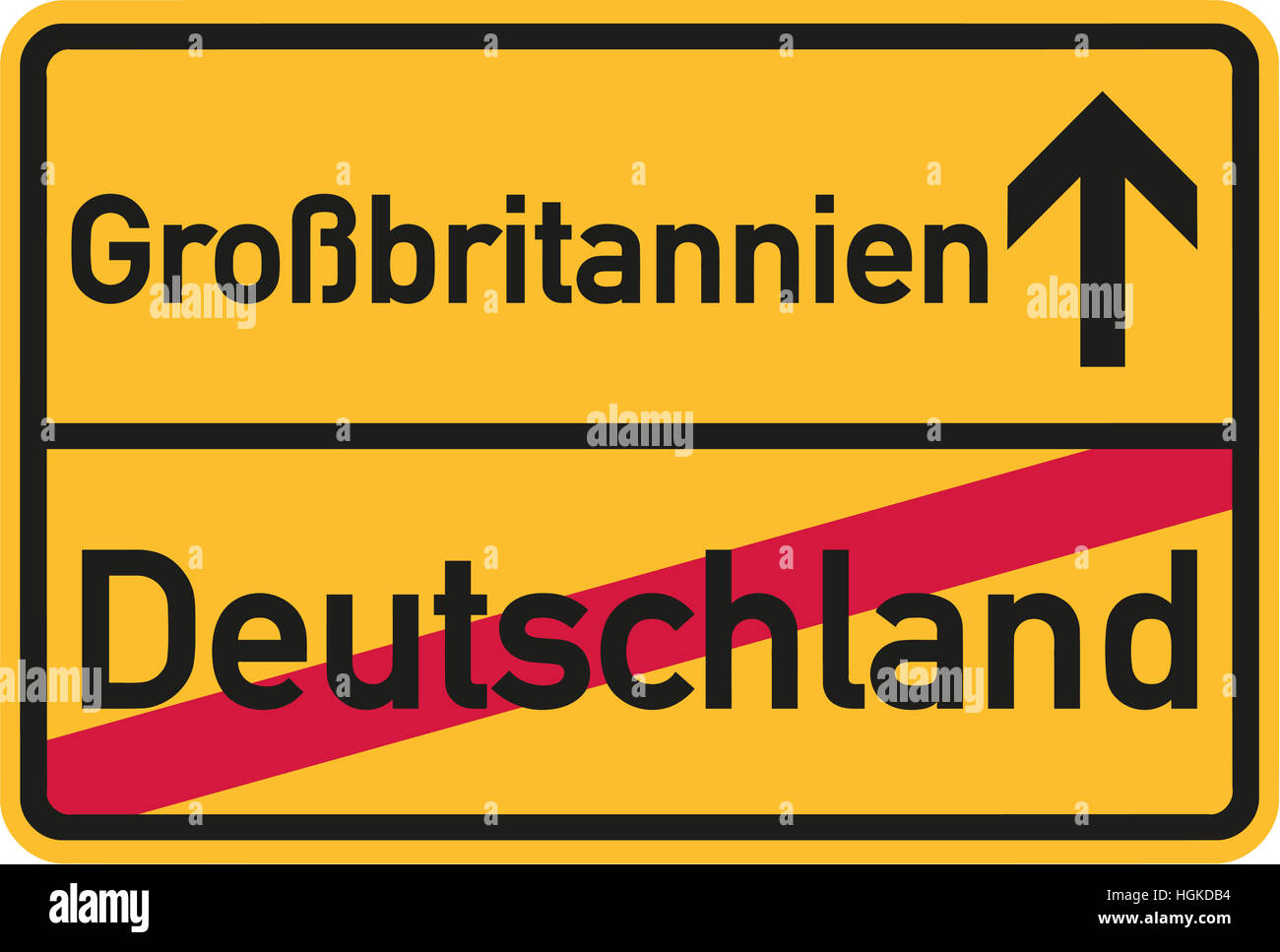 Migration aus Deutschland nach Großbritannien - deutsche Ortstafel Stockfoto