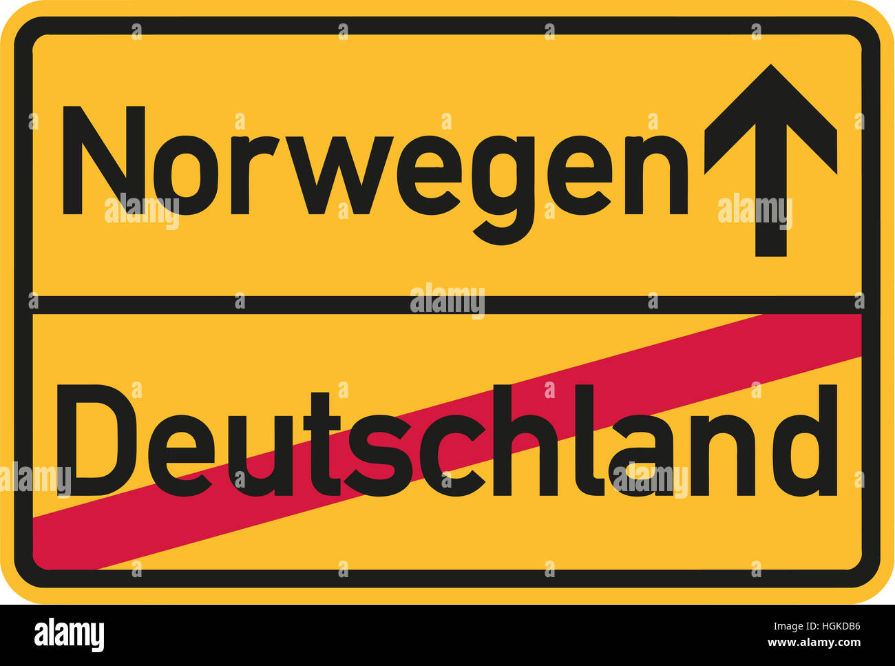 Migration von Deutschland nach Norwegen - deutsche Ortstafel Stockfoto