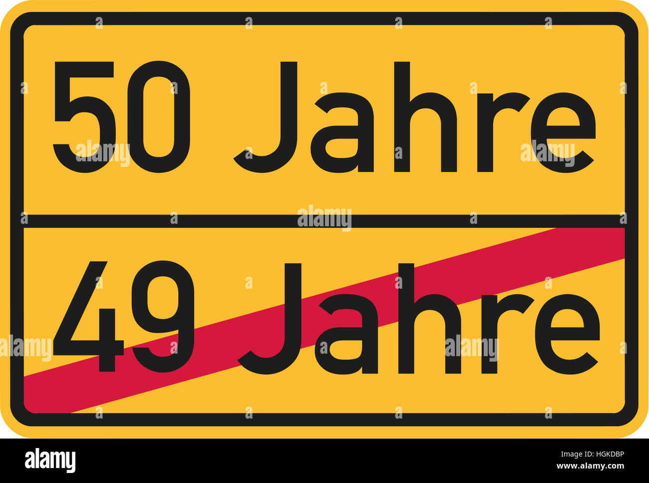 50. Geburtstag - Roadsign Deutsch Stockfoto