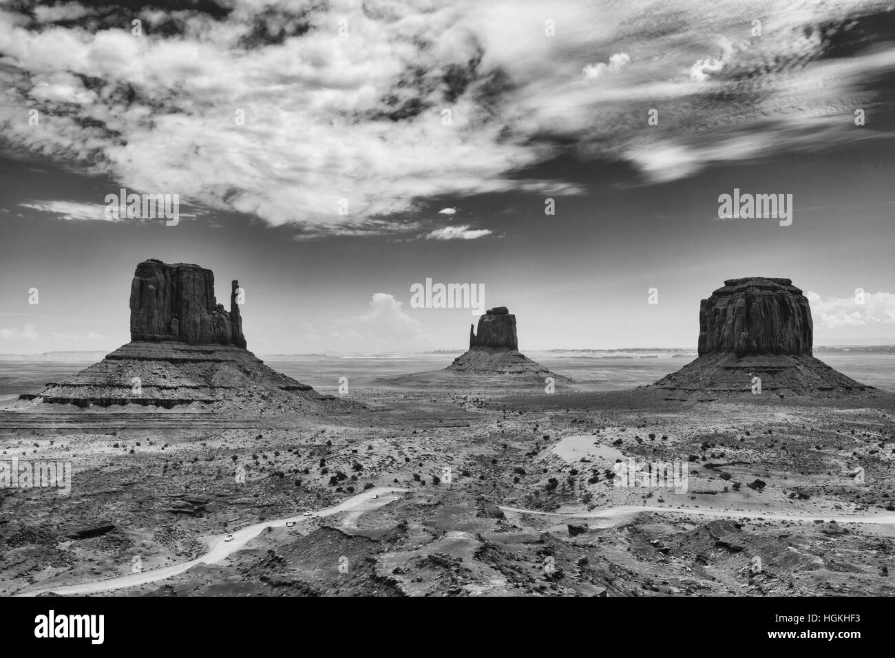 Berühmten Gipfeln der Felsformationen im Navajo Park des Monument Valley in Utah Stockfoto