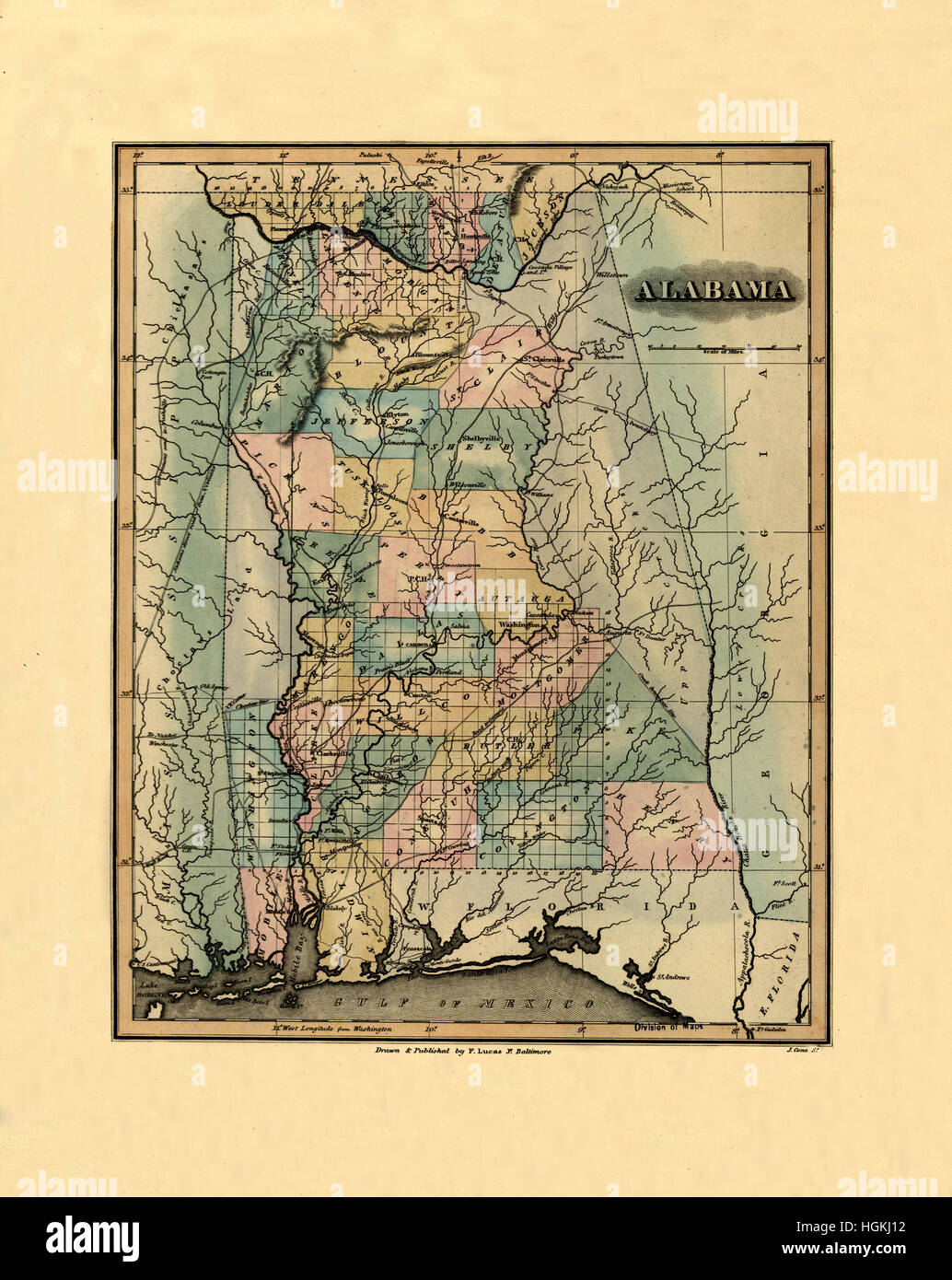 Karte von Alabama 1826 Stockfoto