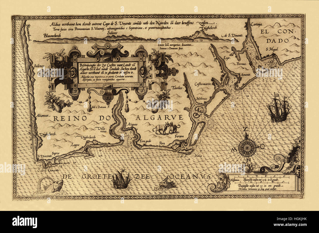 Karte von Algarve 1586 Stockfoto