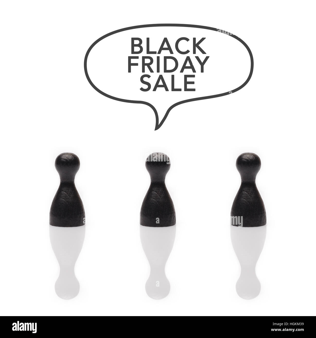 Schwarze Bauern sagen "schwarzen Freitag verkaufen" mit Sprechblase in schwarz / weiß Stockfoto