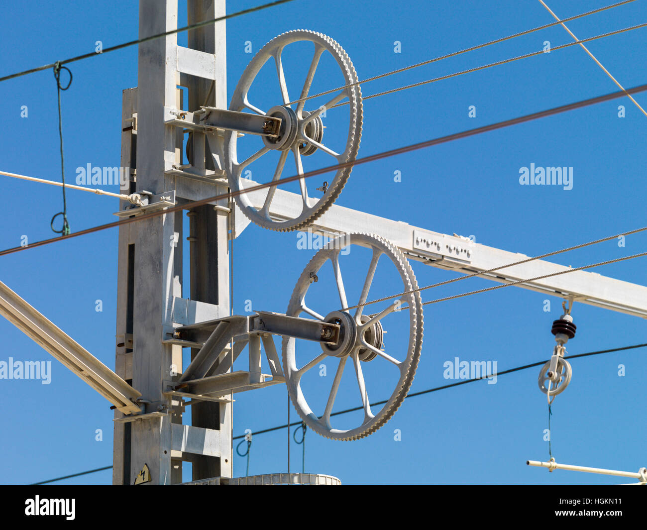 Bahn-Oberleitung Stockfoto