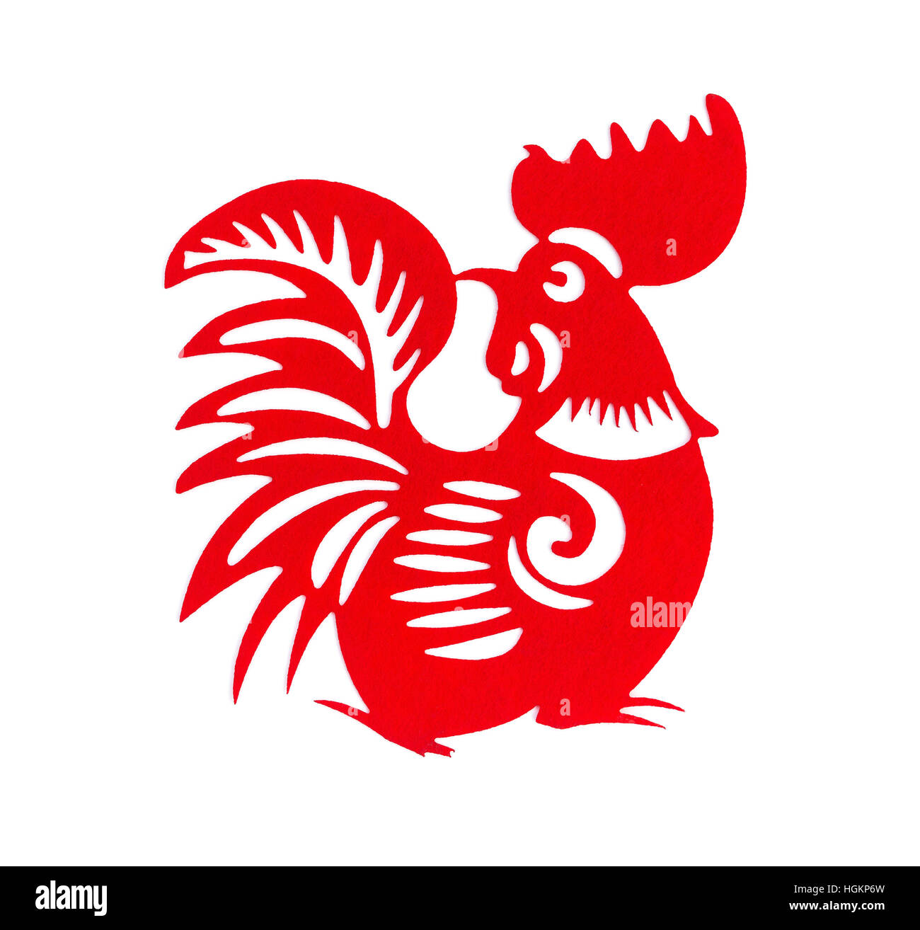 rot flach Papierschnitt auf weiß als Symbol des chinesischen neuen Jahres der Hahn-2017 Stockfoto