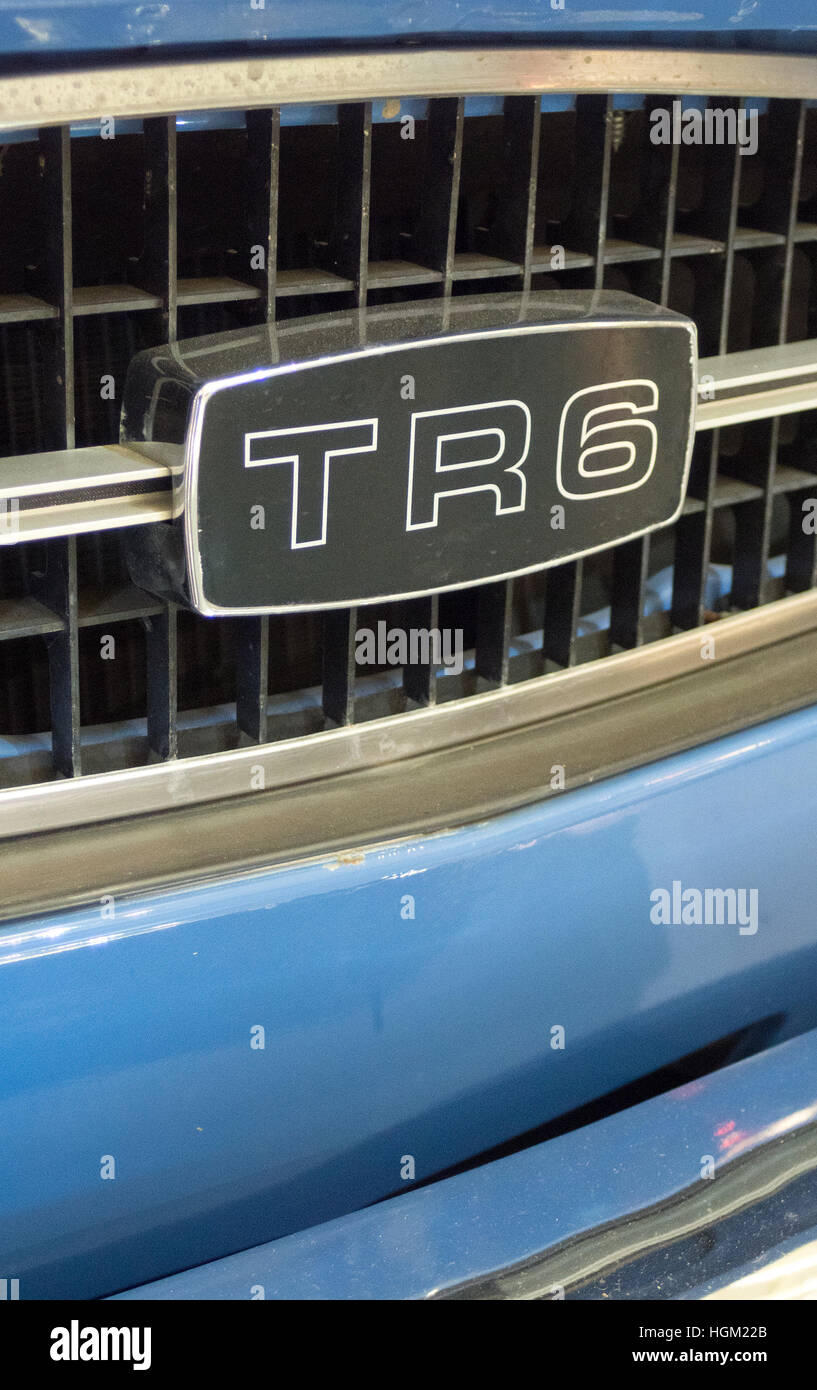 Frontgrill von einem Triumph TR6 Sportwagen, Großbritannien Stockfoto