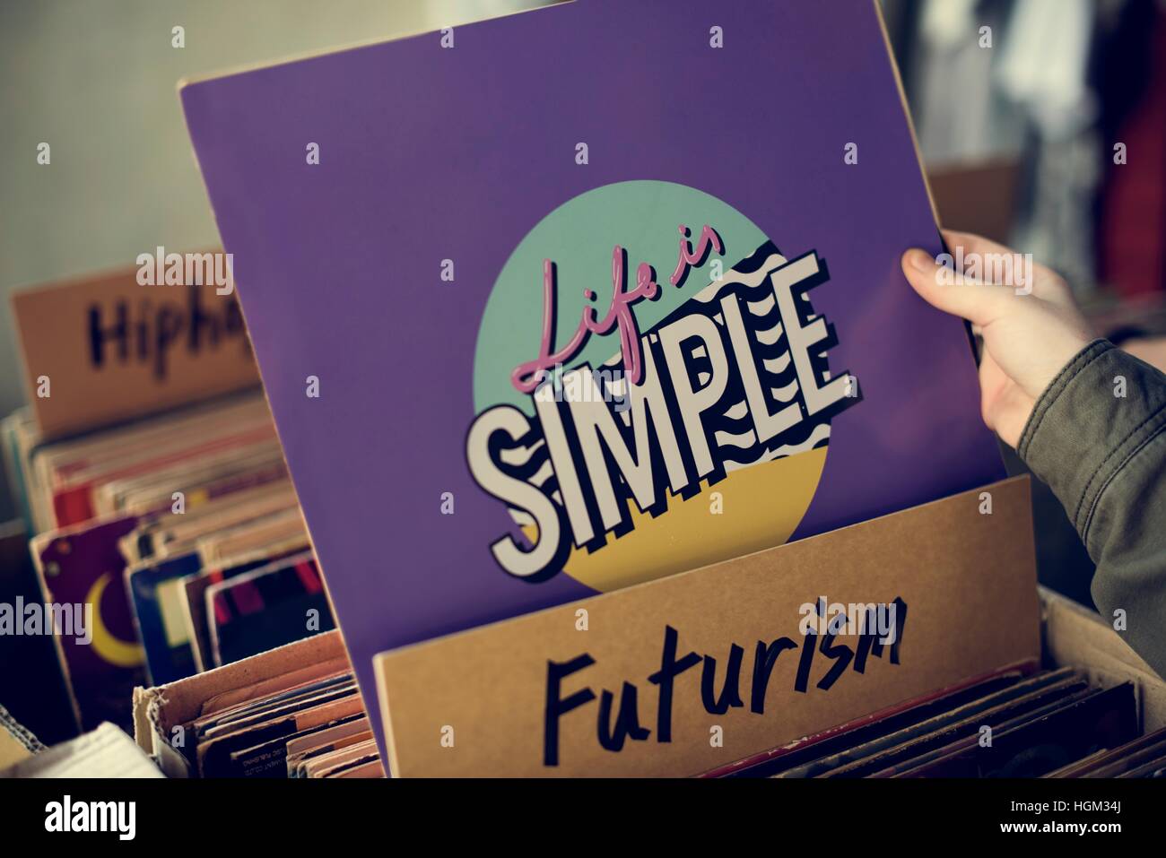 Vinyl Record Store Musik einkaufen Oldschool Klassiker Konzept Stockfoto