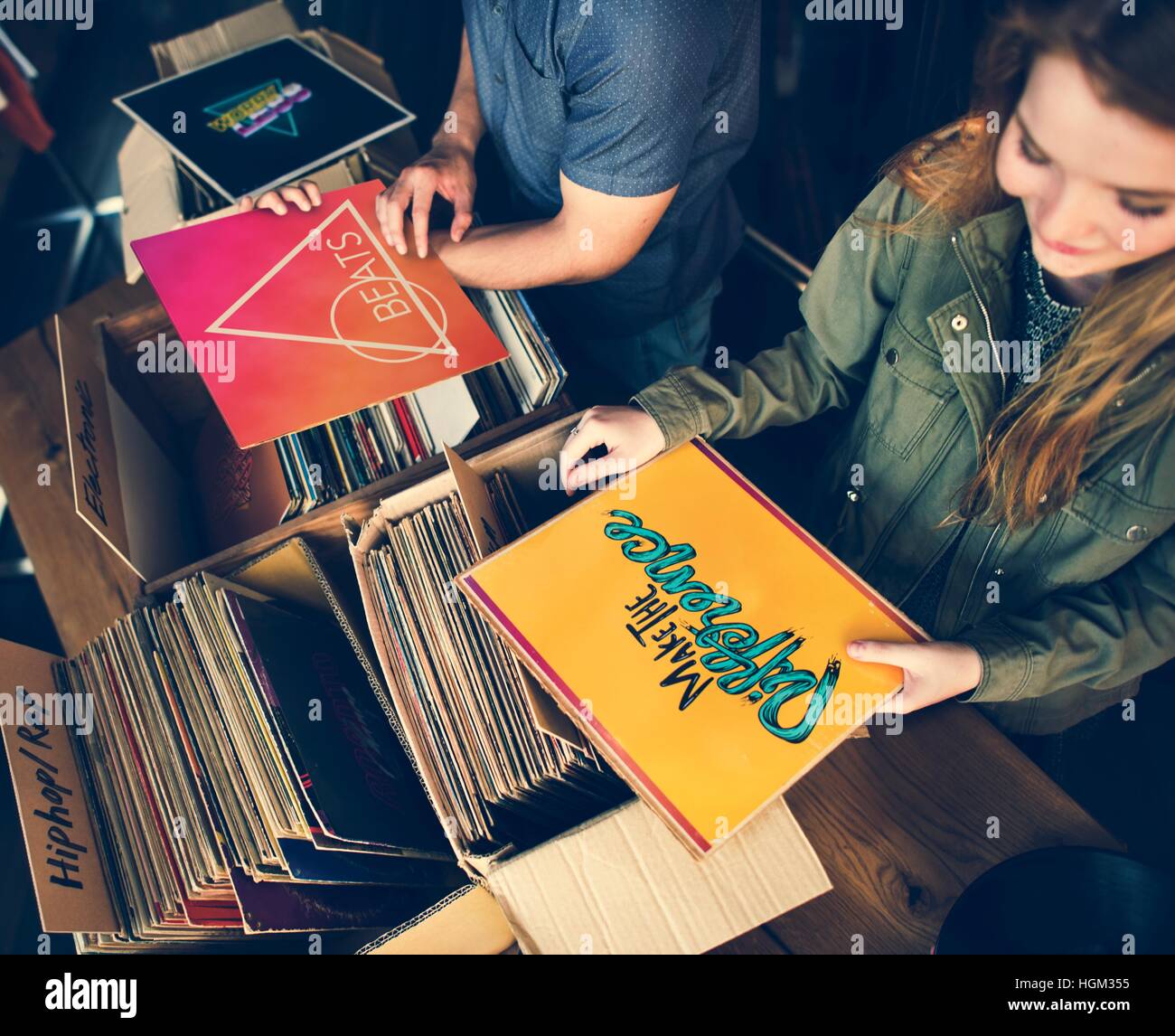 Vinyl Record Store Musik einkaufen Oldschool Klassiker Konzept Stockfoto