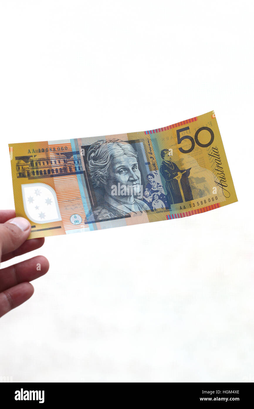 $50 australische Hinweis auf weißen Hintergrund isoliert Stockfoto