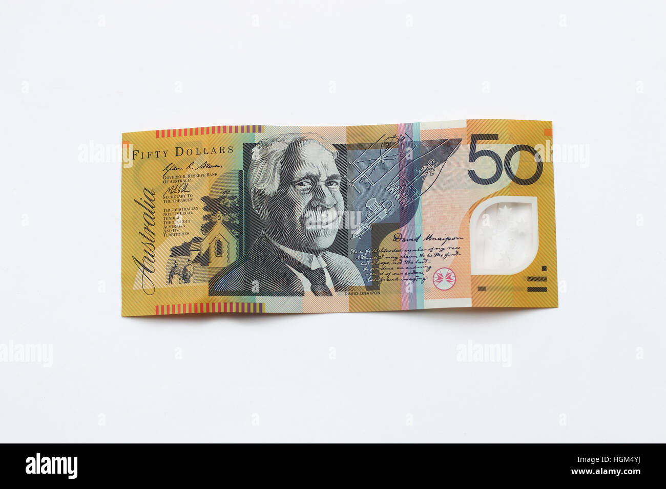 $50 australische Hinweis auf weißen Hintergrund isoliert Stockfoto