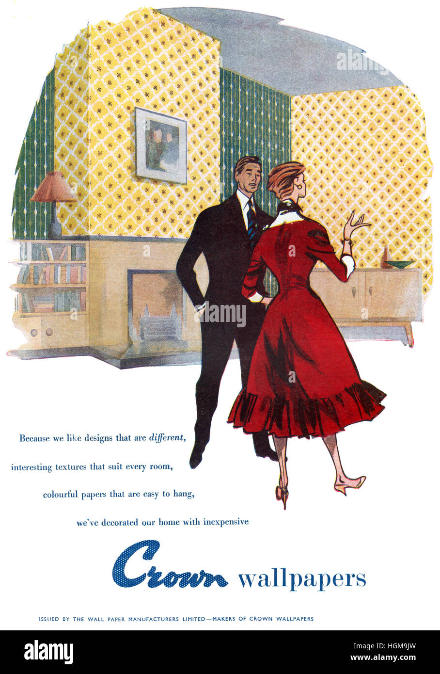 1956 britische Werbung für Krone Tapeten Stockfoto