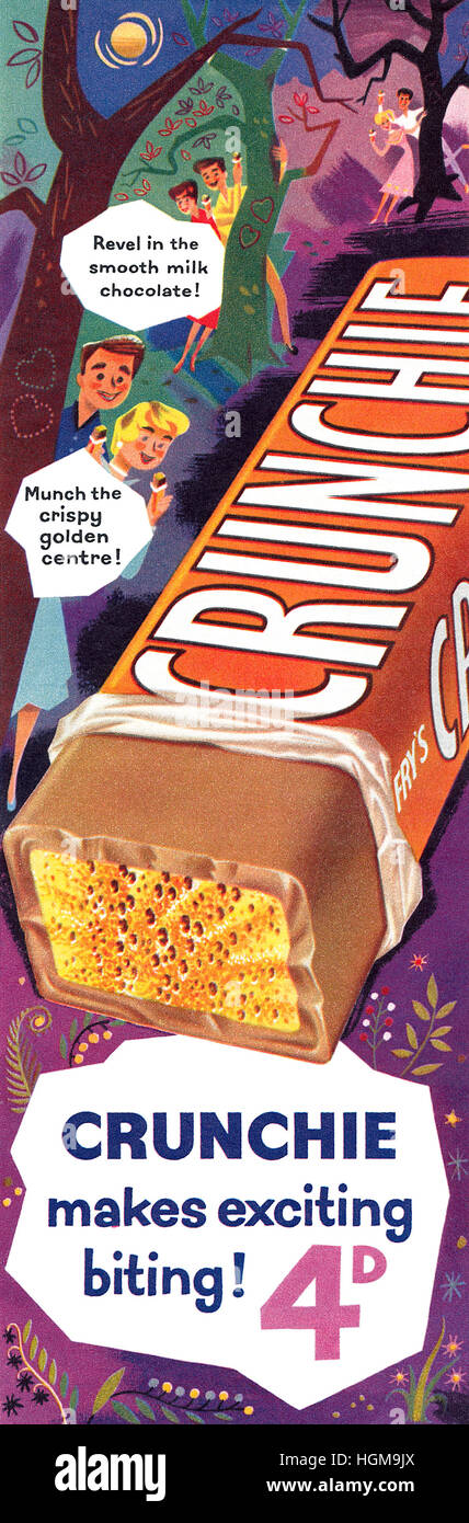 1956 britische Werbung für Fry Crunchie chocolate bar Stockfoto