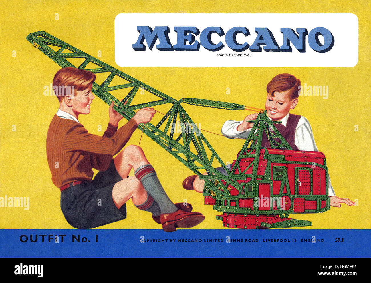 Cover der eine 1957 Meccano-Anleitung Stockfoto