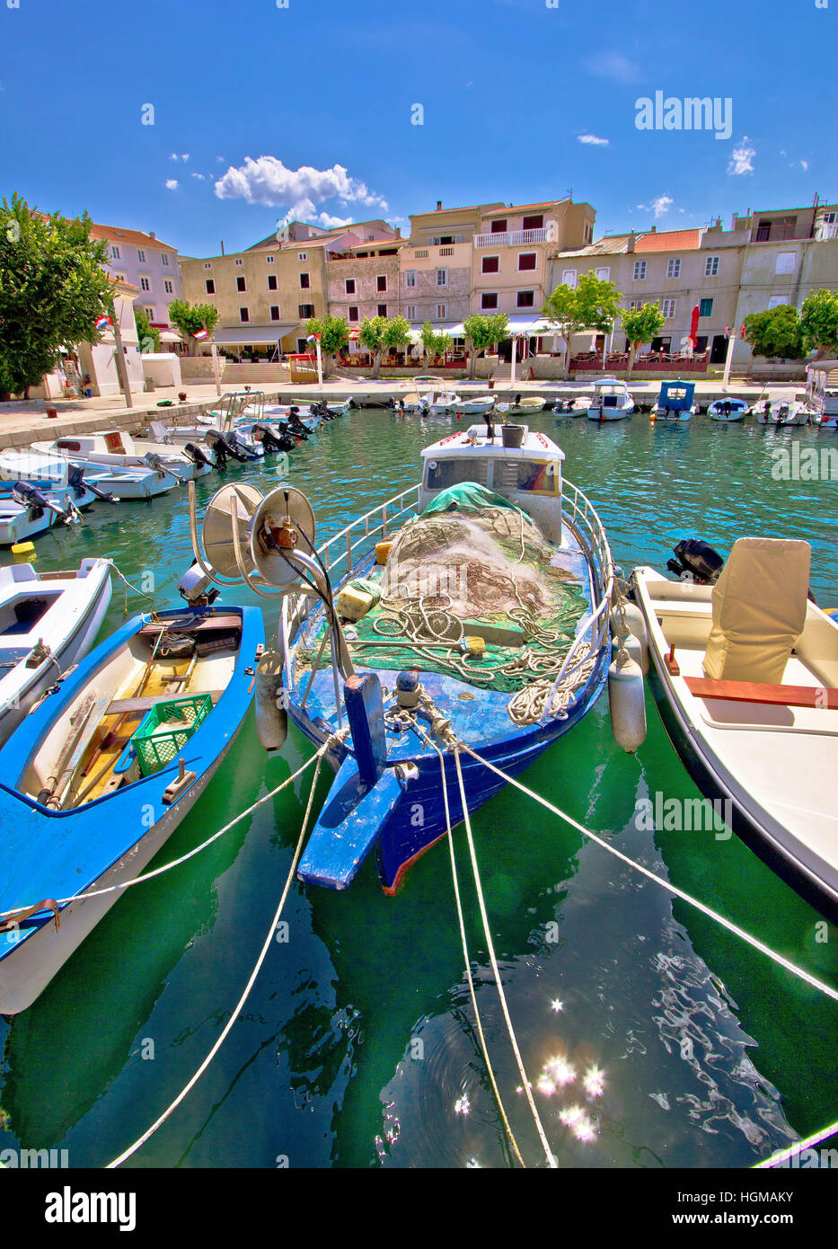 Idyllischer Hafen Insel Pag, Dalmatien, Kroatien Stockfoto