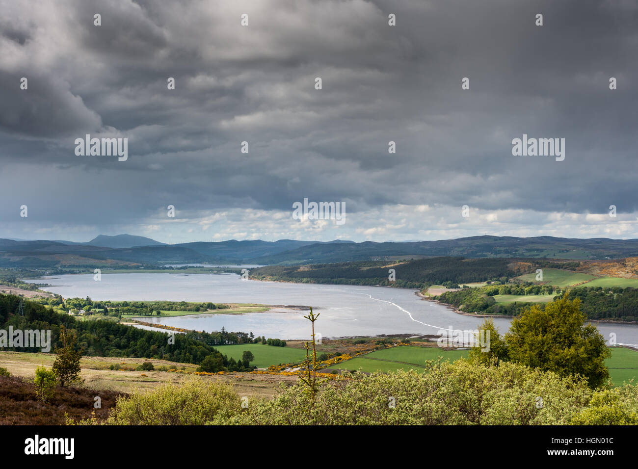 Panorama zeigt Ende des Dornoch Firth, Schottland. Stockfoto