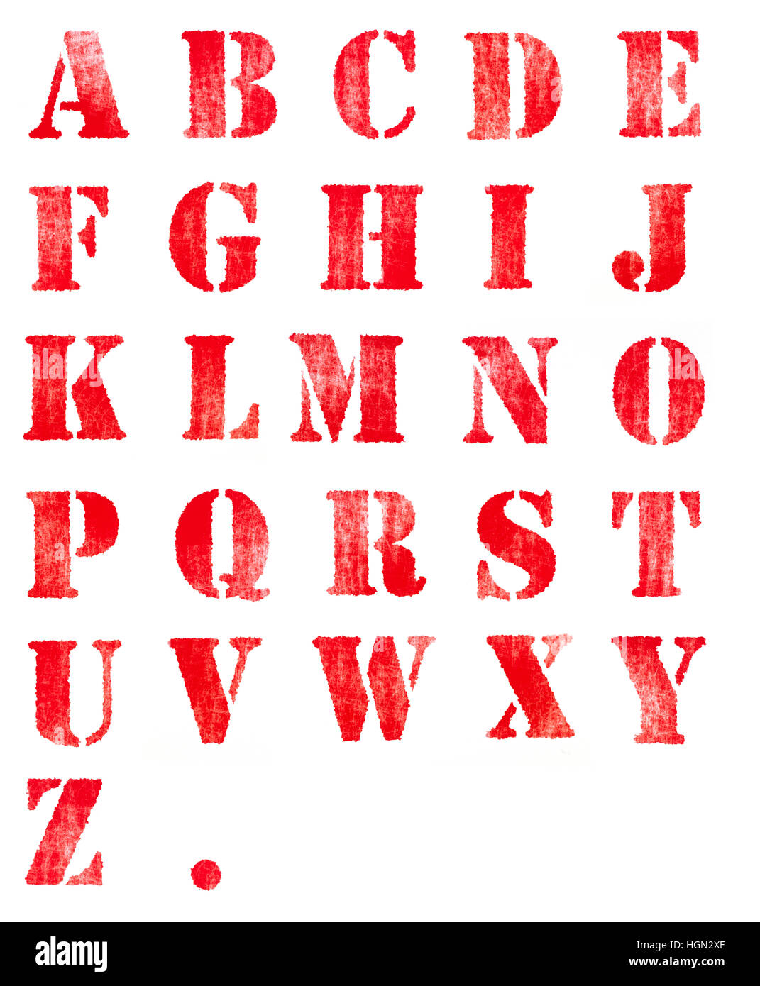 Alphabet roter Tinte Stempel Zeichen Stockfoto