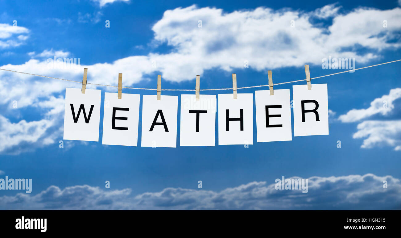 Wäscheleine mit Wetter in text Stockfoto