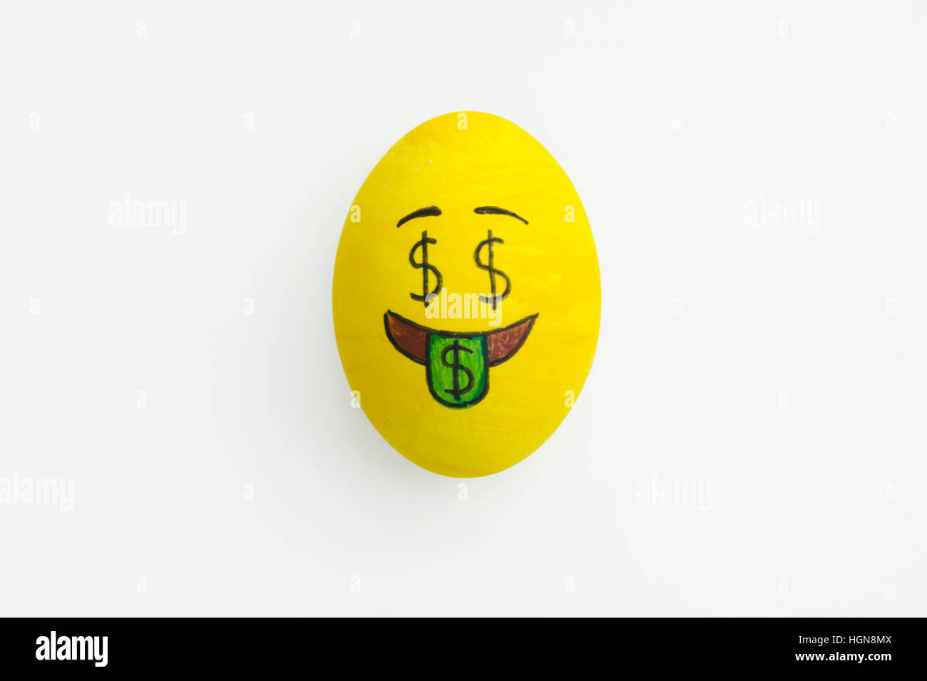 Emoji Osterei mit Gesichtsausdruck "Ich liebe Geld in isolierten weißen Hintergrund'. Stockfoto