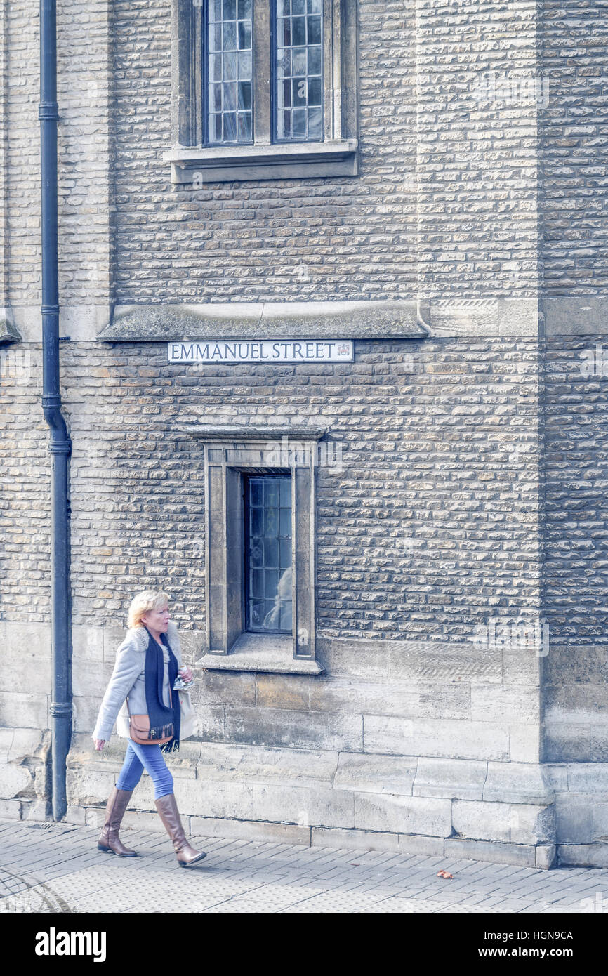 Emanuel Straße vor Emmanuel College der Universität Cambridge, England. Stockfoto