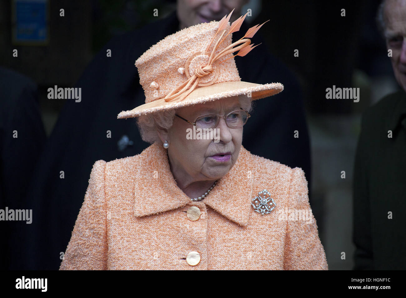 Königin Elizabeth II. besucht Wolferton Kirche auf Sandringham Estate mit: Queen Elizabeth II wo: Kings Lynn, Großbritannien wenn: 20. Januar 2014 Stockfoto