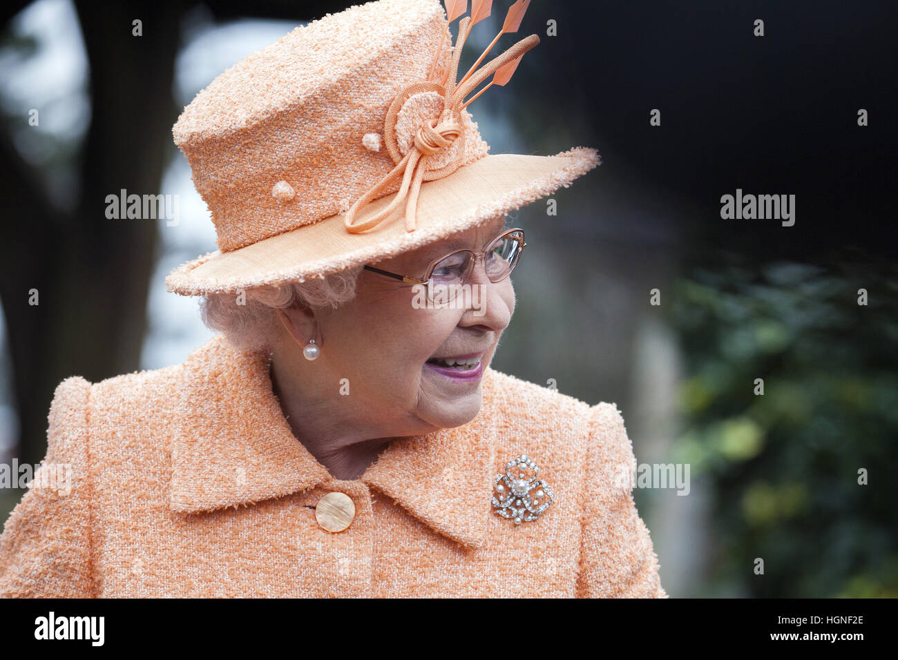 Königin Elizabeth II. besucht Wolferton Kirche auf Sandringham Estate mit: Queen Elizabeth II wo: Kings Lynn, Großbritannien wenn: 20. Januar 2014 Stockfoto