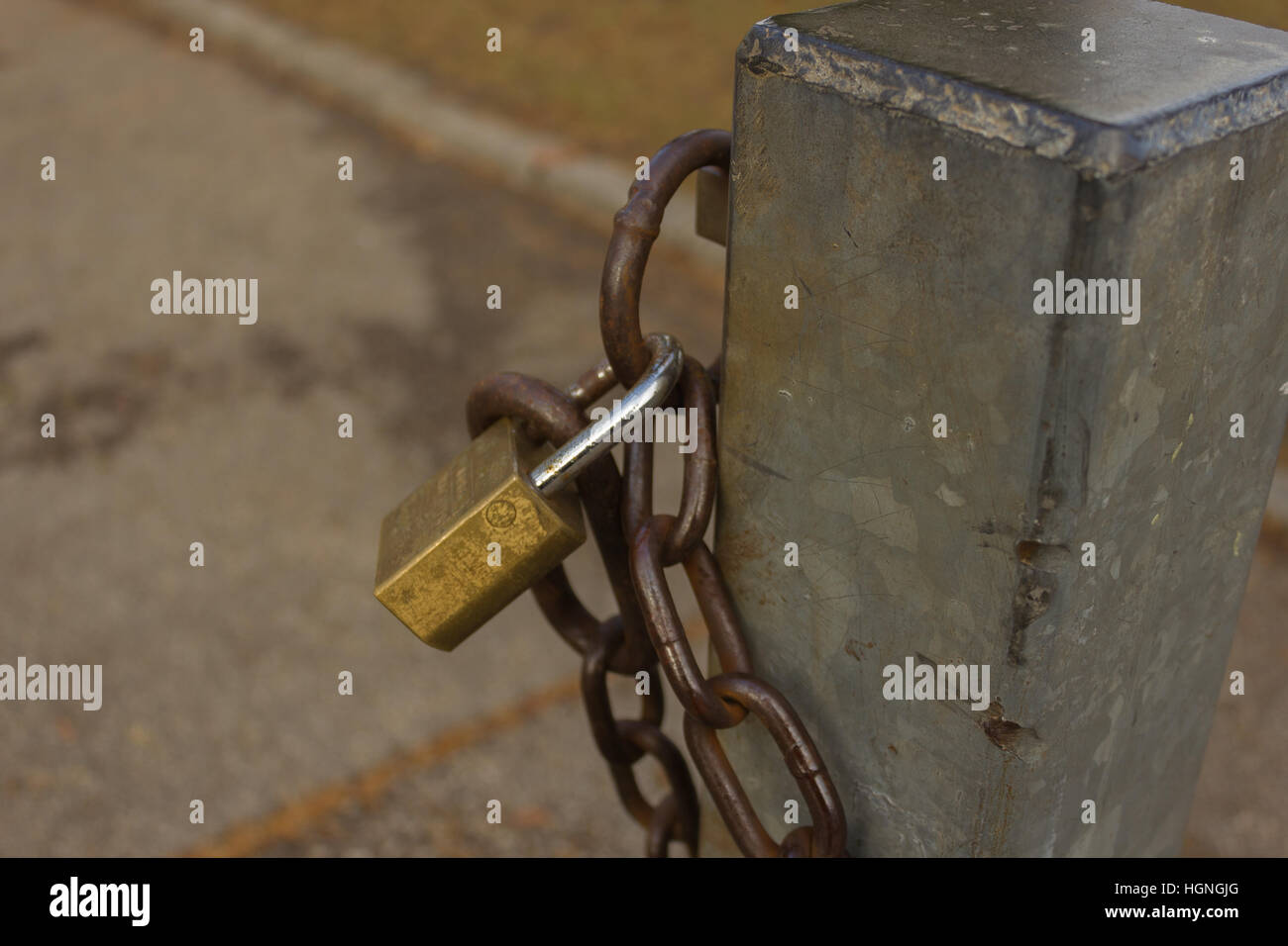 Nahaufnahme der alte rostige Kettenglieder. Stockfoto