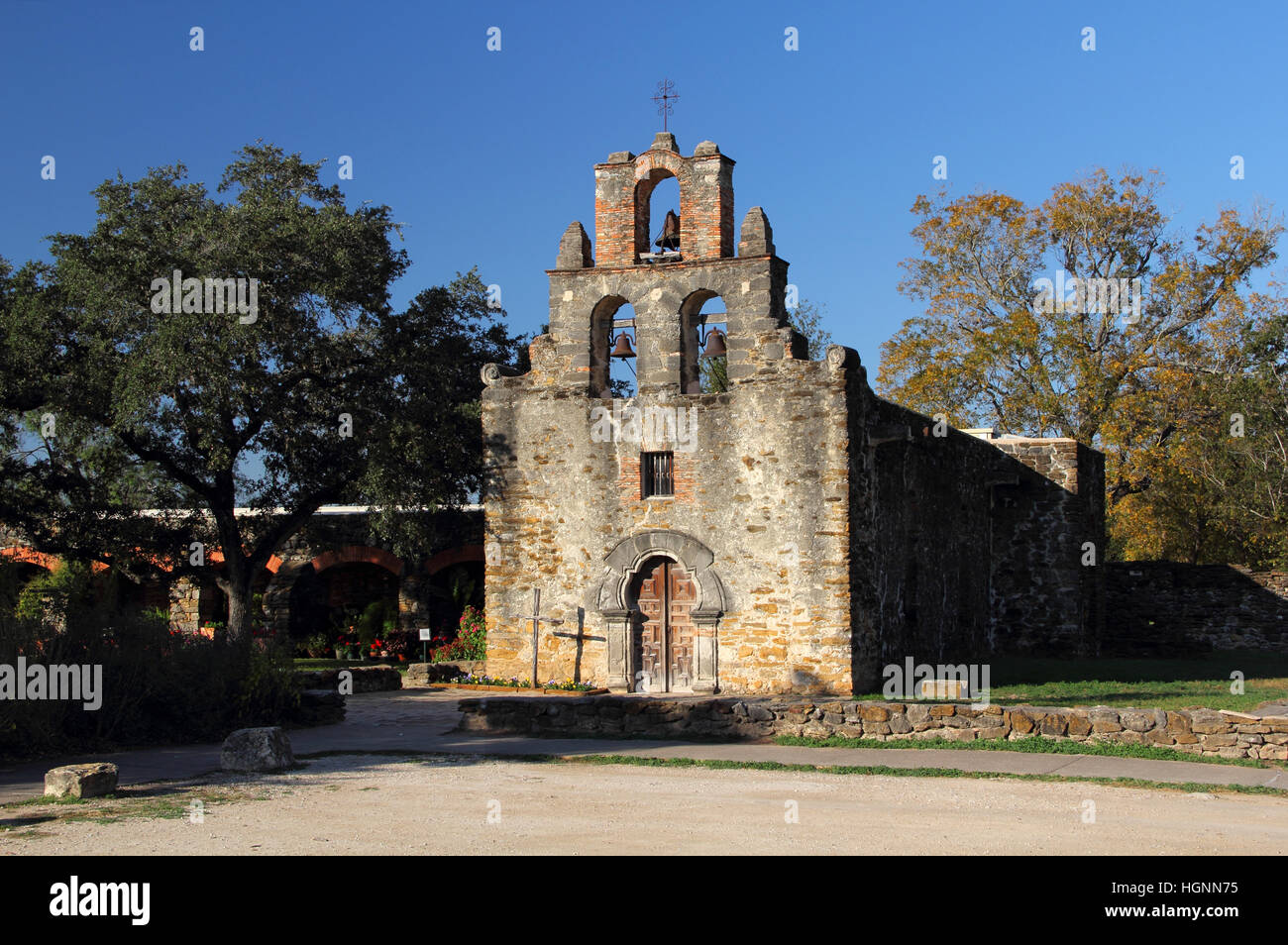 Historische Mission Espada in San Antonio Missions nationaler historischer Park, Texas Stockfoto