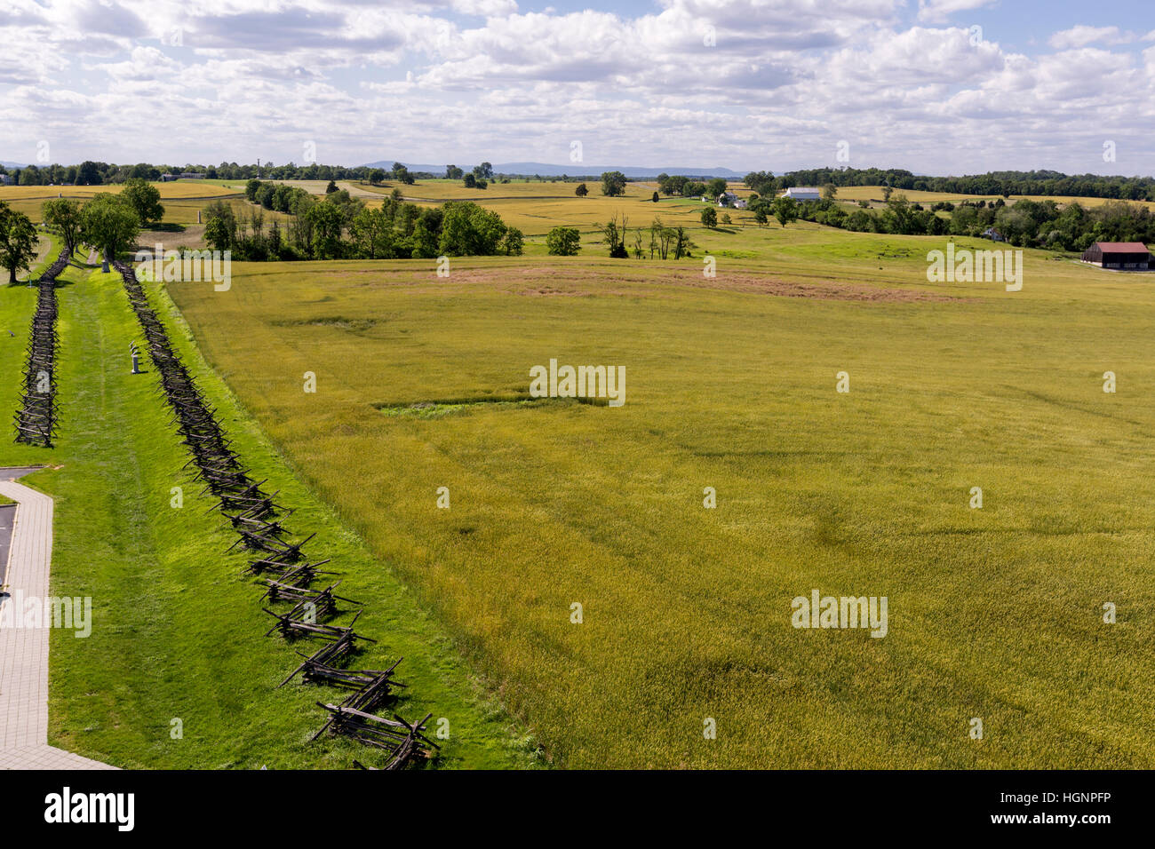 Antietam Battlefield, Maryland.  Ansicht der Hohlweg (blutige Spur) vom Aussichtsturm. Stockfoto