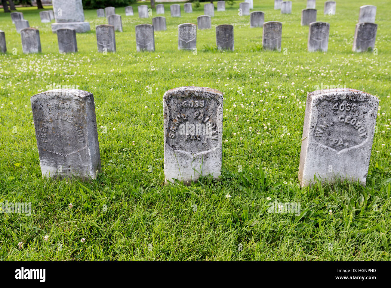 Antietam Staatsangehörig-Kirchhof, Sharpsburg, Maryland.  Soldaten des Bürgerkriegs Gräber, Pennsylvania. Stockfoto
