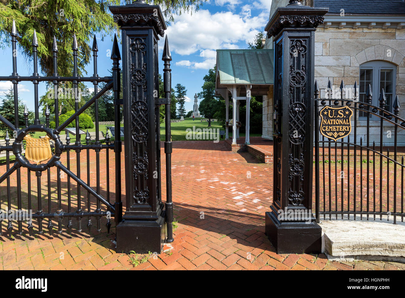 Antietam National Friedhofseingang, Sharpsburg, Maryland. Stockfoto