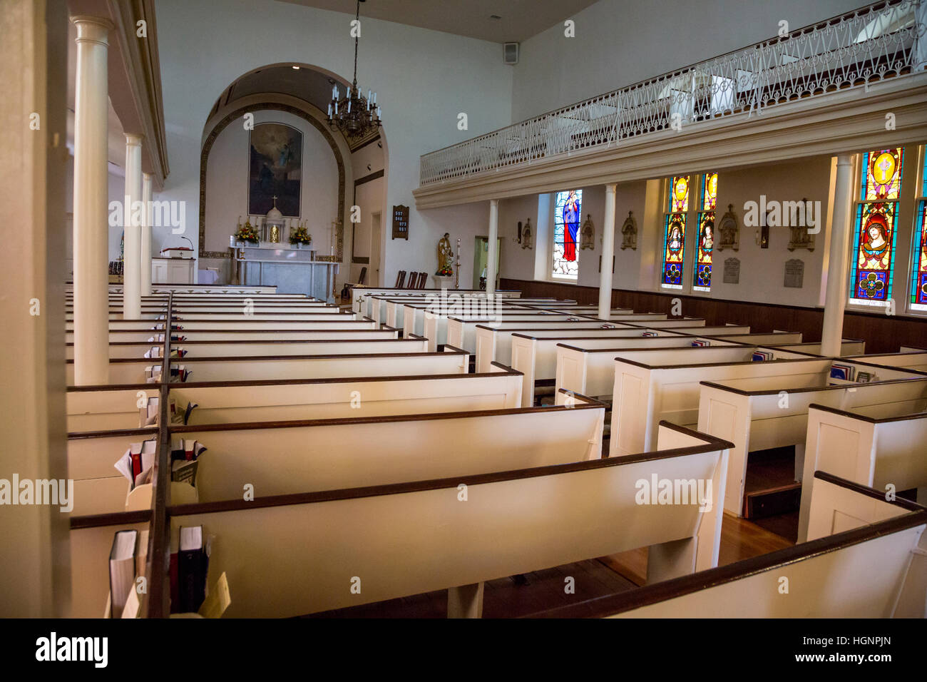 St. Ignatius Kirche innen, Kapelle Point, Maryland.  Älteste katholische Kirchengemeinde in USA von 1641. Stockfoto