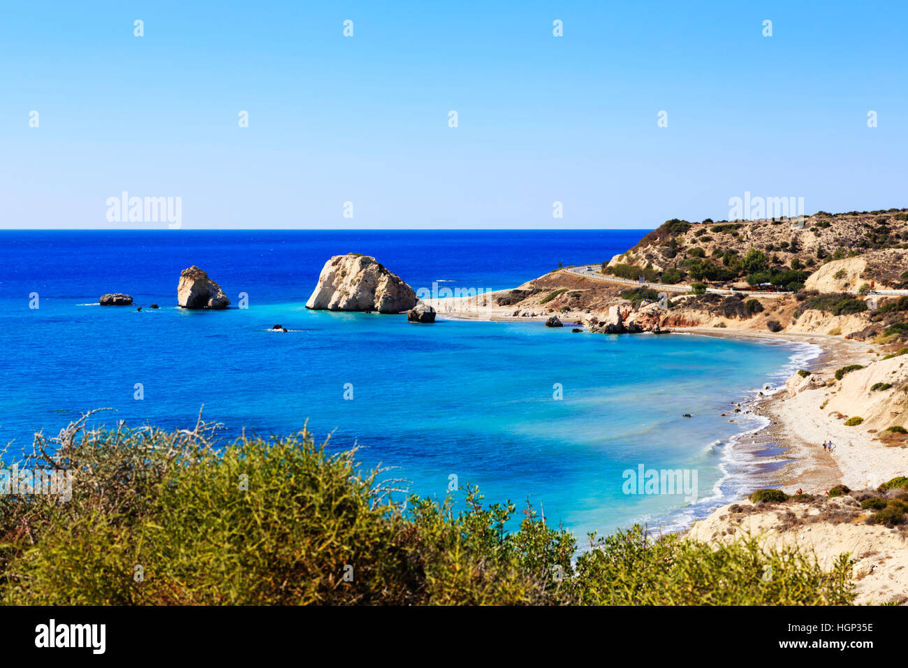 Aphrodite Felsen Petra Tou Romiou, in der Nähe von Paphos, Zypern. Stockfoto Aphrodite Felsen Petra Tou Romiou, in der Nähe von Paphos, Zypern. Stockfoto