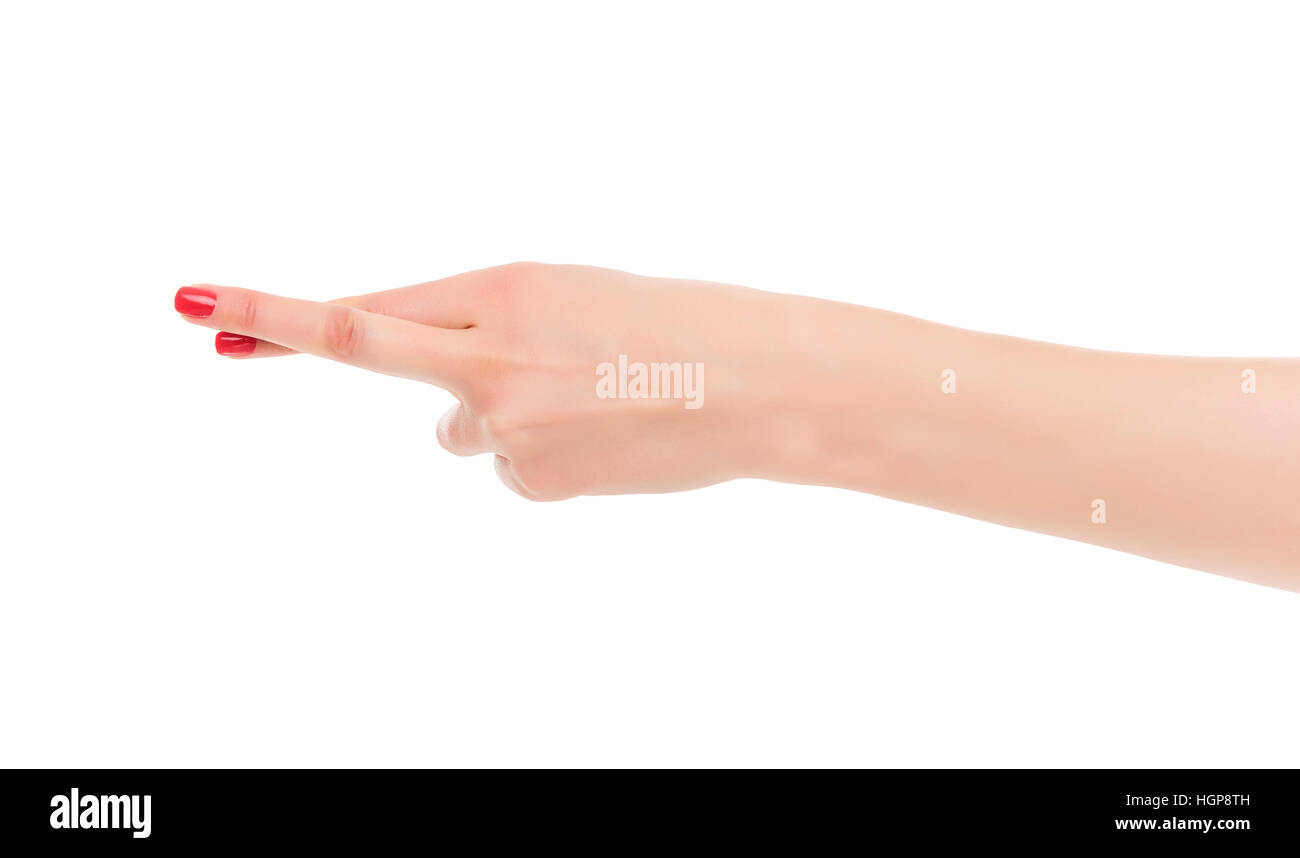 Weibliche Hand Daumen drücken. Stockfoto
