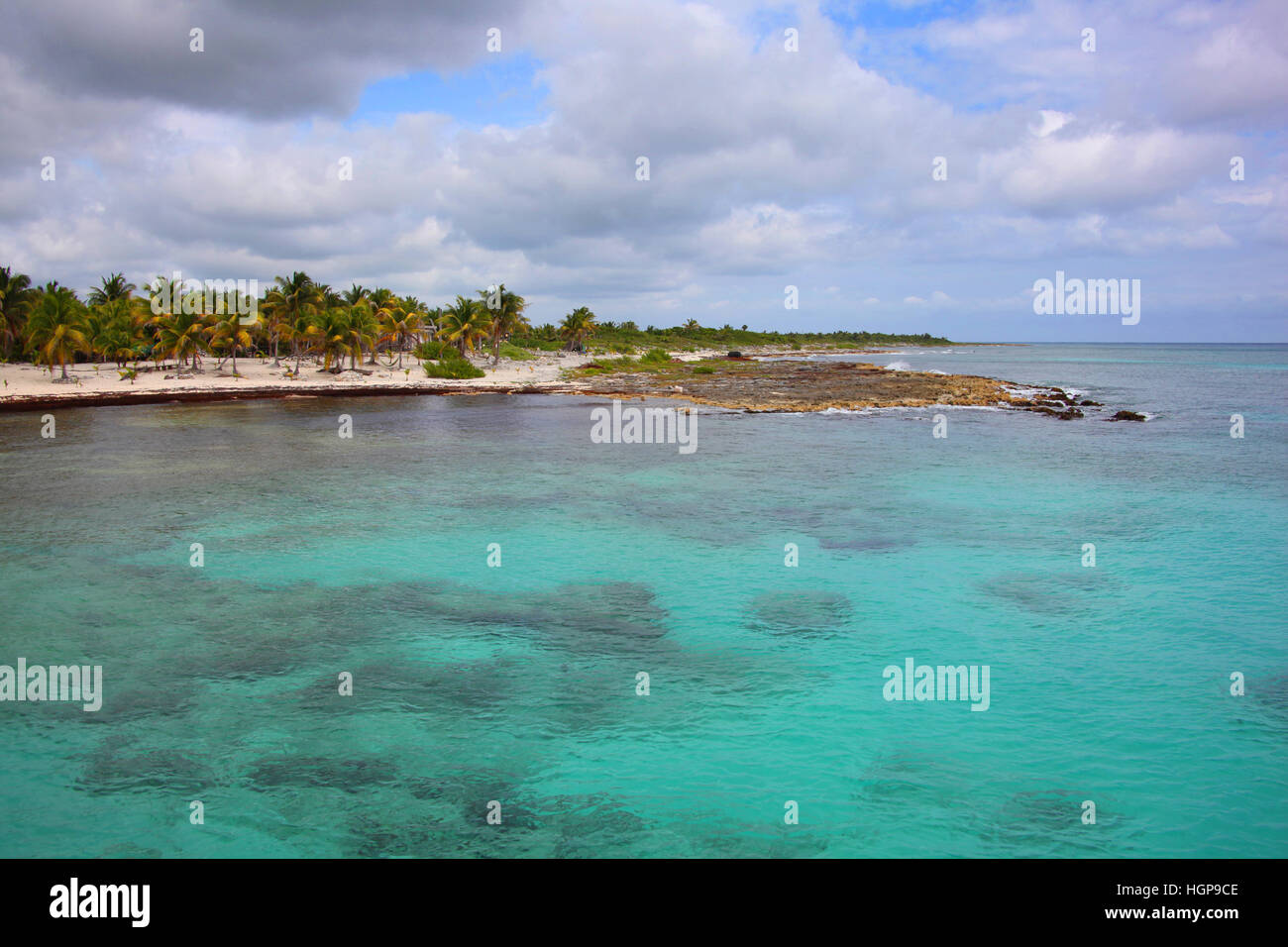 Küste der Costa Maya in der Nähe von Dorf Mahahual, neben dem Kreuzfahrt Schiff Hafen, Quintana Roo, Mexiko. Stockfoto