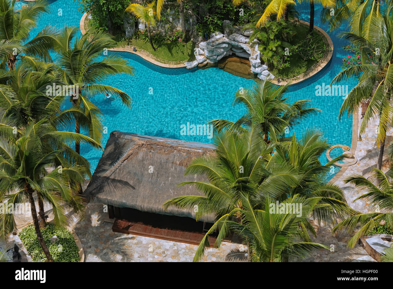 Luftbild Hotel-Pools und Garten Stockfoto