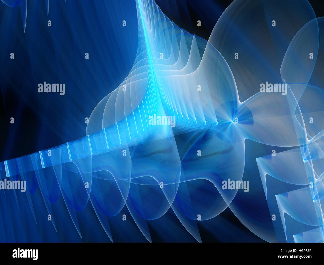 Neue blaue Technologie-Oberflächen im Raum, verschiedene Kurven und Linien computergenerierten abstrakten Hintergrund, 3D Rendern Stockfoto
