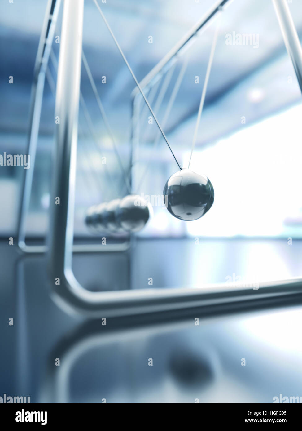 3D Abbildung des Newtons Wiege, Konzept der Impulserhaltung und Energie. Stockfoto