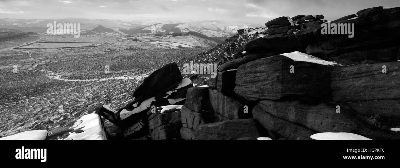 Januar, Winterschnee anzeigen, Hathersage Moor, in der Nähe von Hathersage Dorf, Derbyshire County; Peak District National Park; England; UK Stockfoto