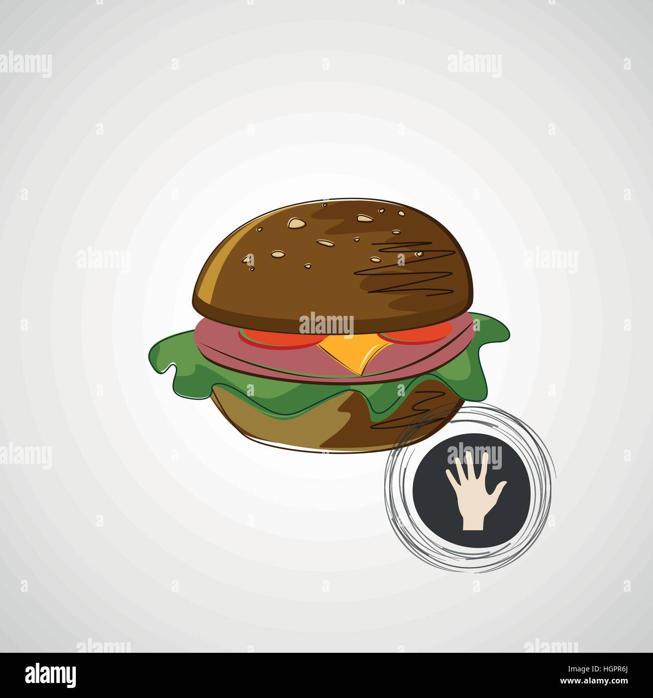 Skizzieren Sie saftig und lecker Burger. Vektor icon Stock Vektor