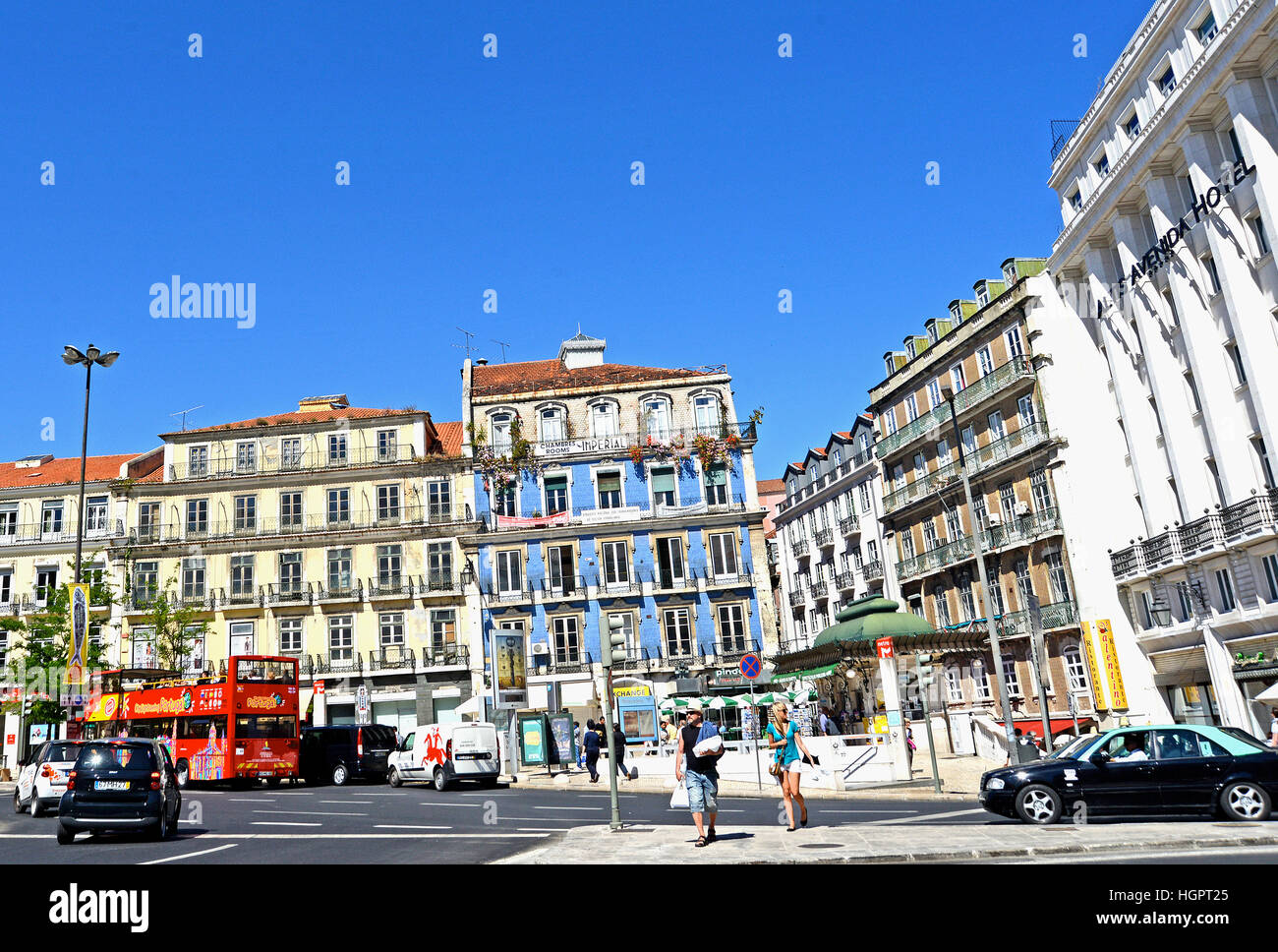 Praça Dos Restauradores Lissabon Portugal Stockfoto